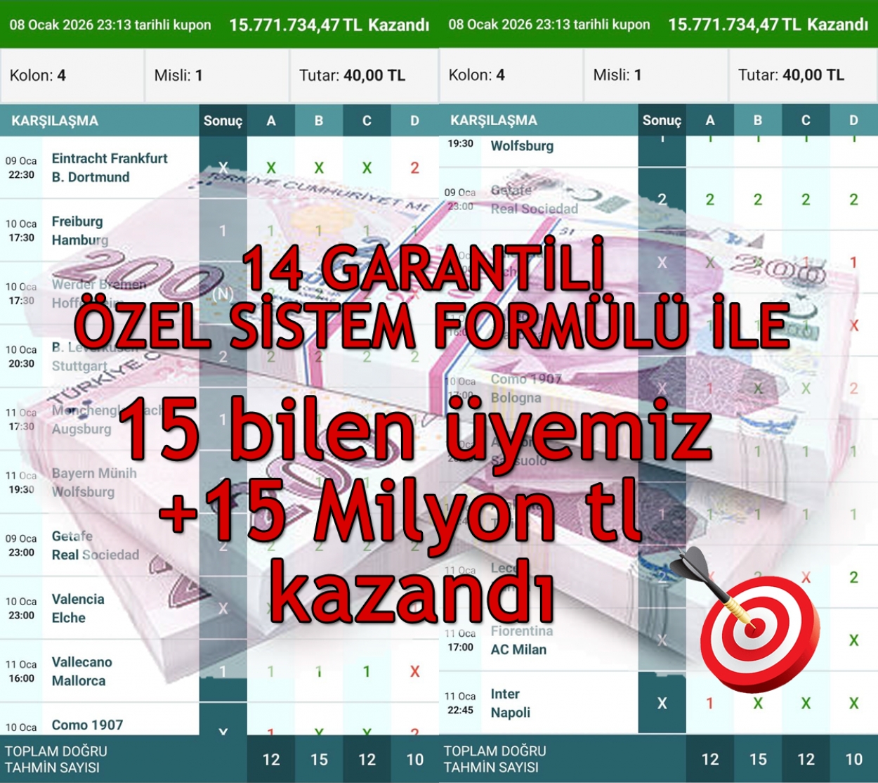 Spor Toto Hedef 15 Kazanan kuponlar