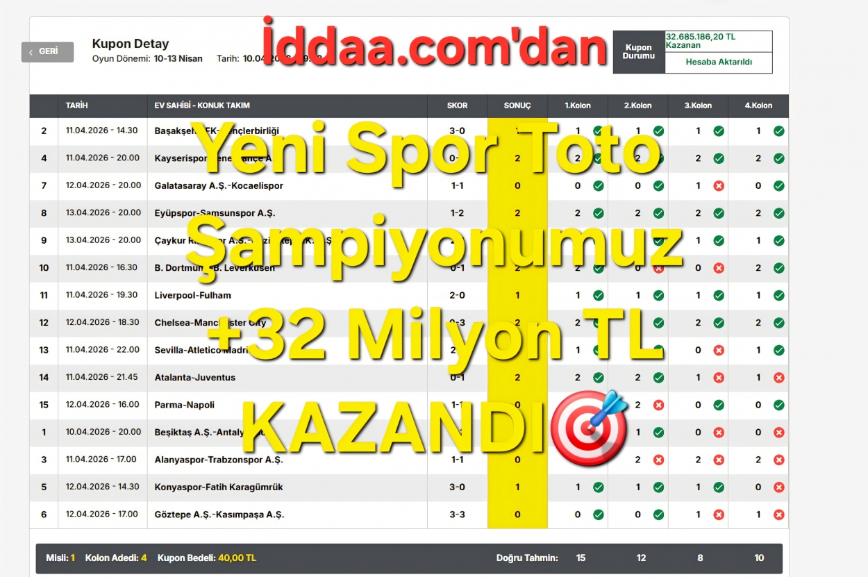Spor Toto Hedef 15 Kazanan kuponlar