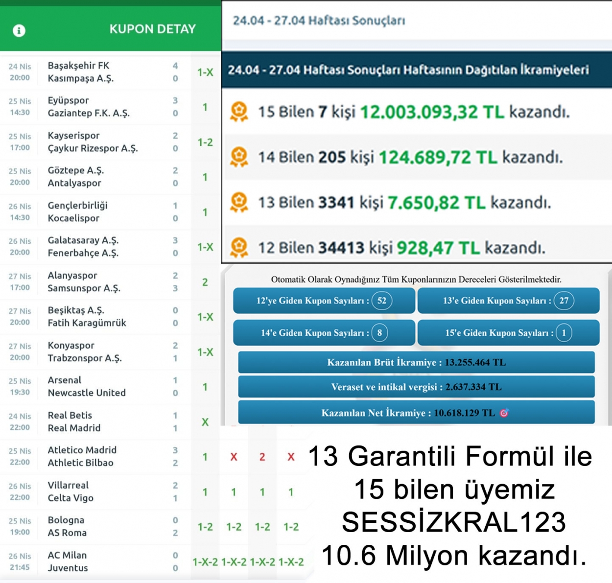 Spor Toto Hedef 15 Kazanan kuponlar